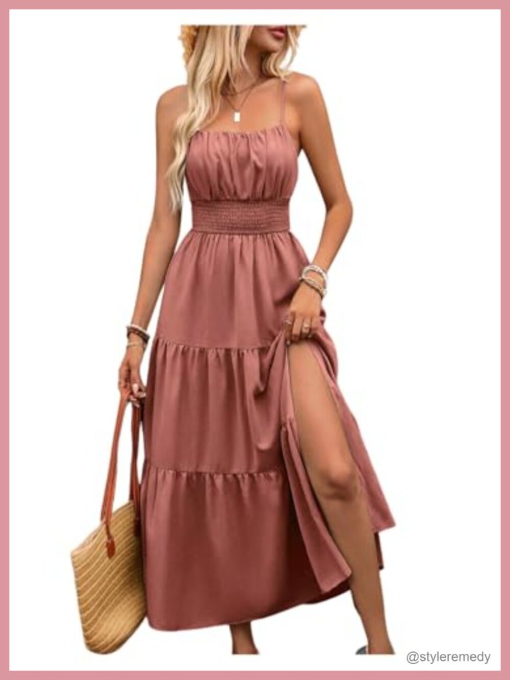 Sleeveless Square Neck Maxi Dress Split Hem Ruched Summer Casual